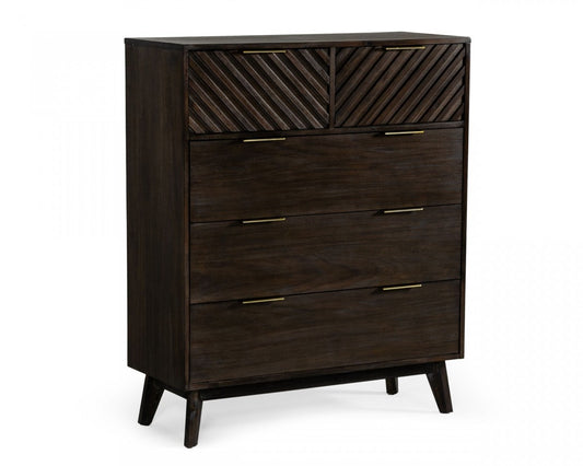 39" Dark Acacia Solid Wood Five Drawer Dresser-0