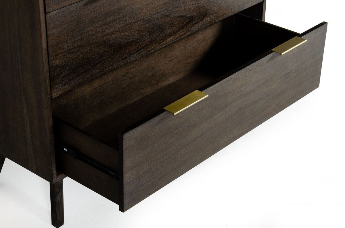 39" Dark Acacia Solid Wood Five Drawer Dresser-4