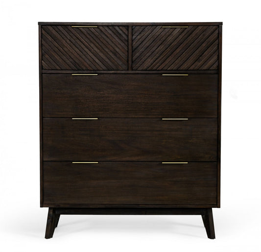 39" Dark Acacia Solid Wood Five Drawer Dresser-1