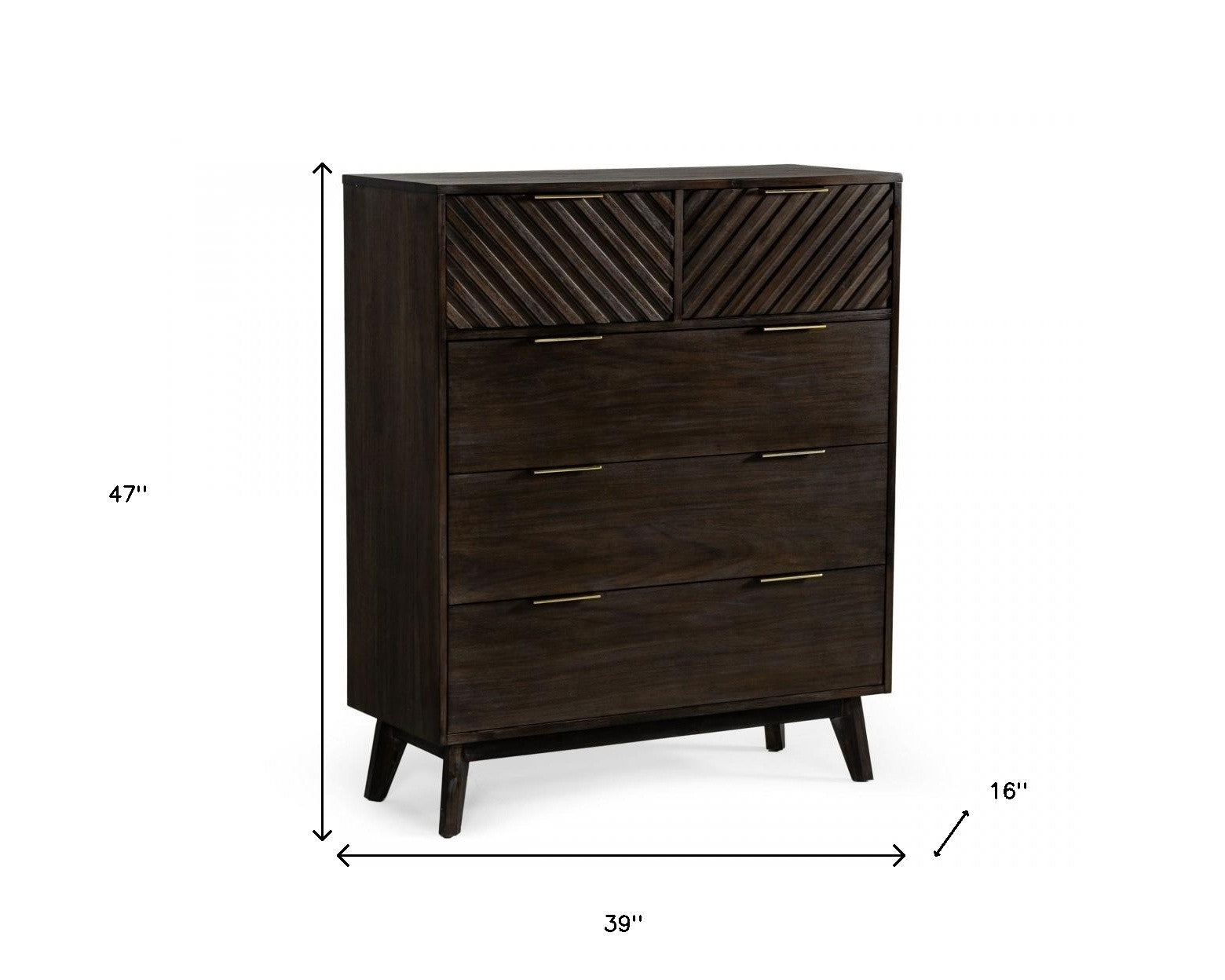 39" Dark Acacia Solid Wood Five Drawer Dresser-6
