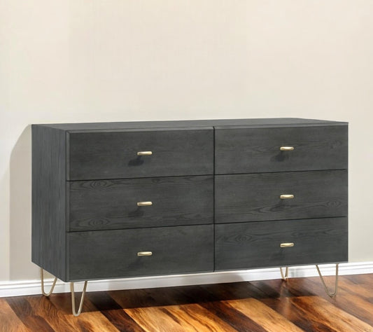 51" Grey Manufactured Wood Six Drawer Double Dresser-0