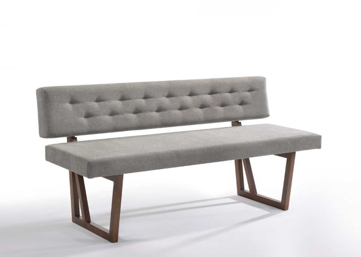 63" Gray and Brown Upholstered Linen Blend Dining Bench-6