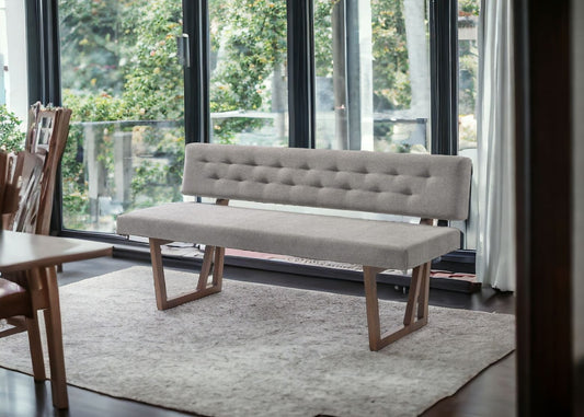 63" Gray and Brown Upholstered Linen Blend Dining Bench-1