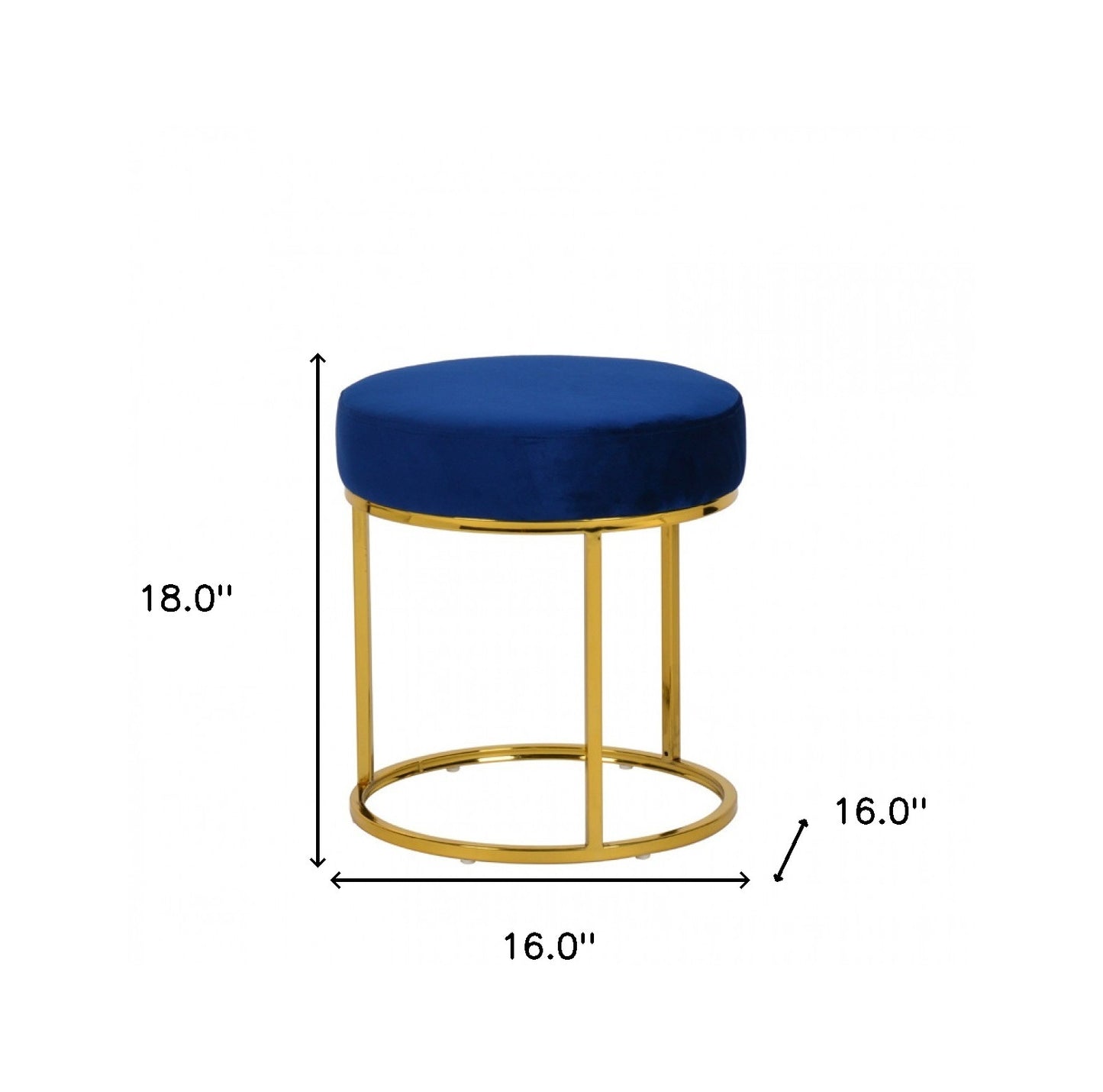 16" Blue Velvet And Gold Round Footstool Ottoman-7