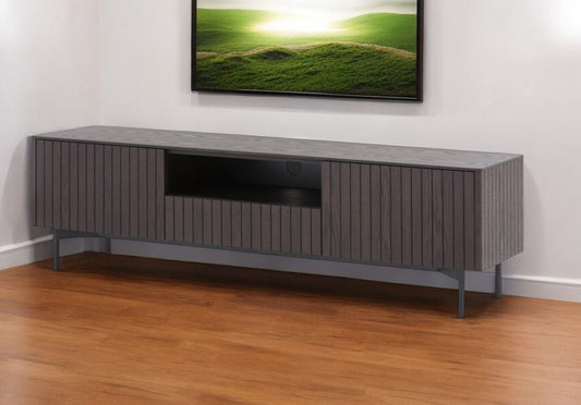 63" Dark Brown And Black Wood And Metal Open and Enclosed Storage TV Stand-1