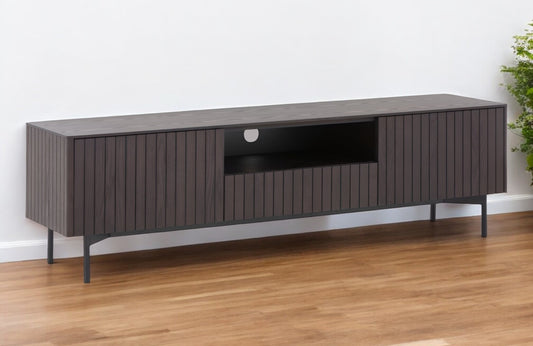 63" Dark Brown And Black Wood And Metal Open and Enclosed Storage TV Stand-0