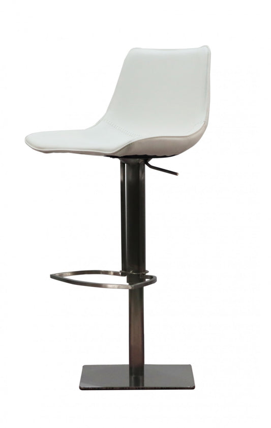 29" White and Silver Faux Leather and Stainless Steel Bar Height Swivel Bar Chair-1