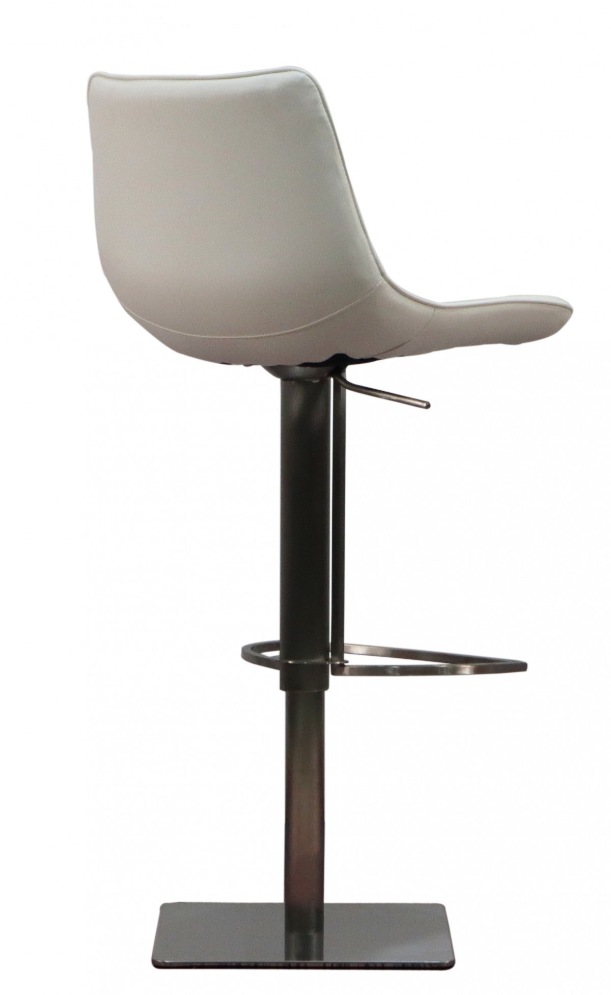 29" White and Silver Faux Leather and Stainless Steel Bar Height Swivel Bar Chair-3