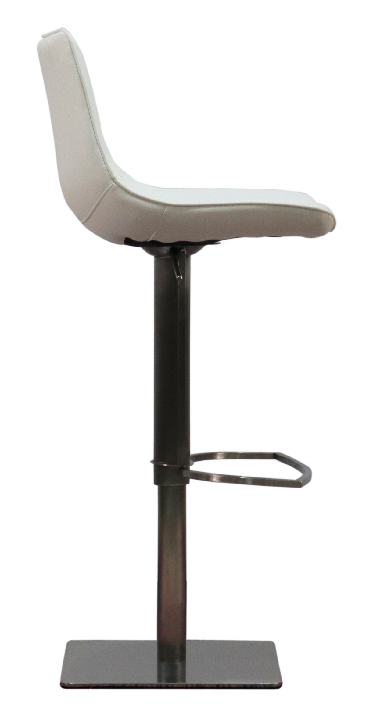 29" White and Silver Faux Leather and Stainless Steel Bar Height Swivel Bar Chair-4