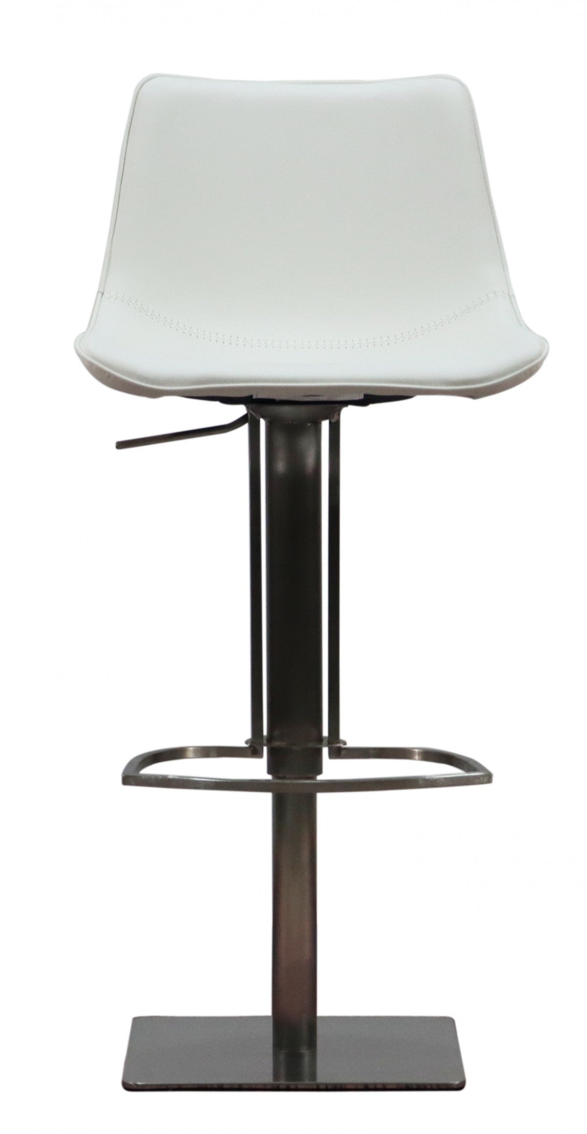 29" White and Silver Faux Leather and Stainless Steel Bar Height Swivel Bar Chair-5