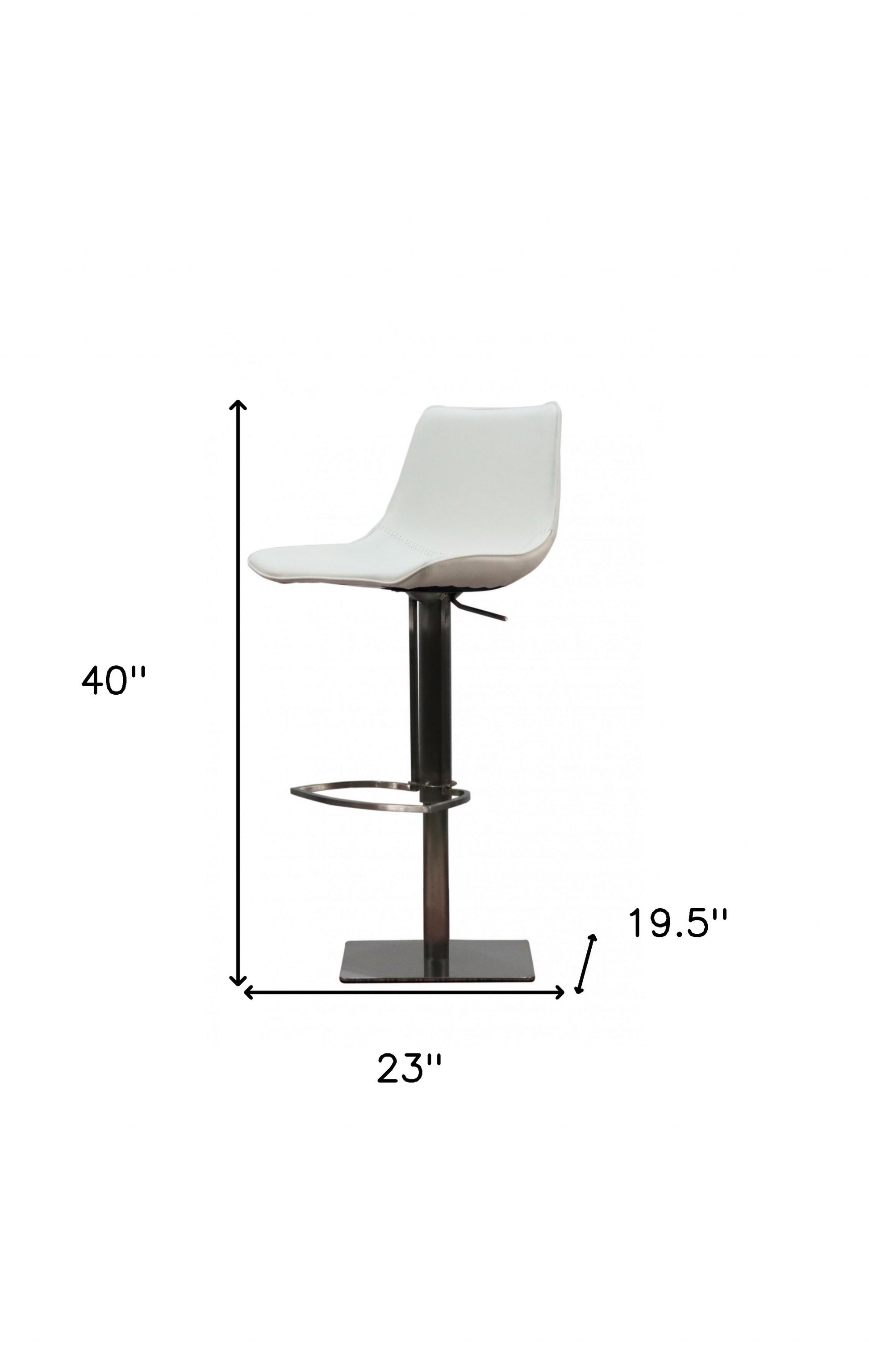 29" White and Silver Faux Leather and Stainless Steel Bar Height Swivel Bar Chair-6