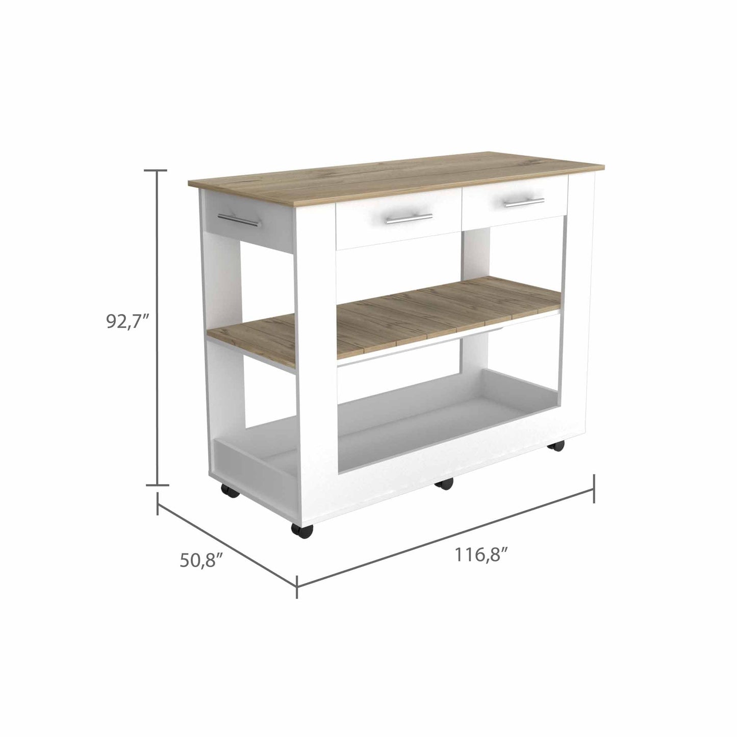 White and Brown 40" Rolling Kitchen Cart With Storage-8