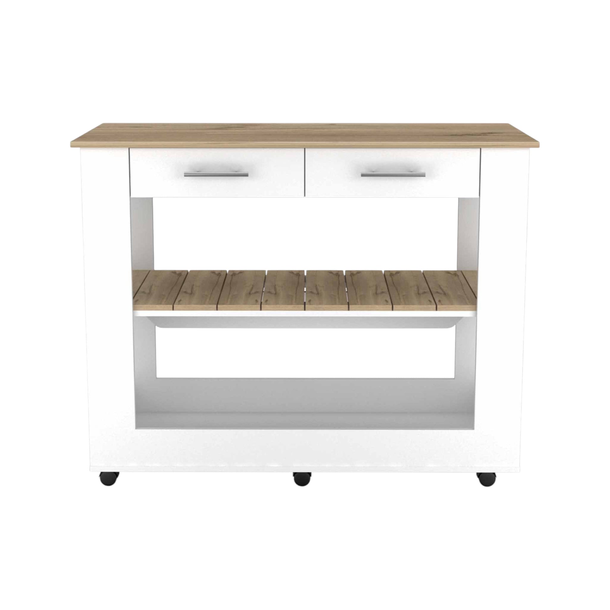 White and Brown 40" Rolling Kitchen Cart With Storage-1