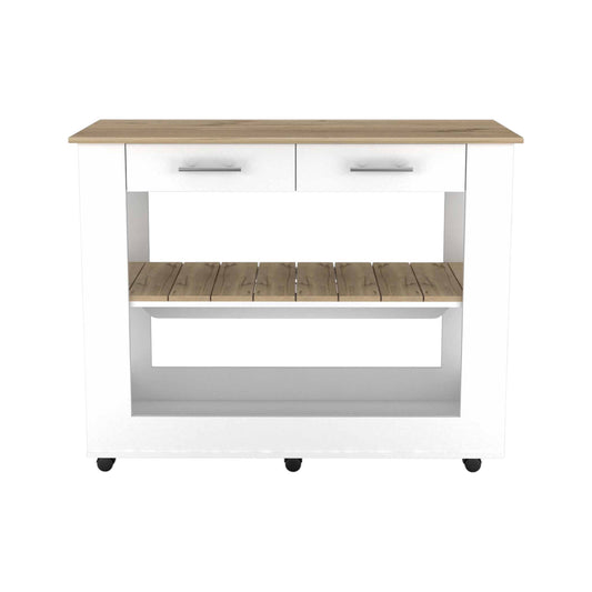 White and Brown 40" Rolling Kitchen Cart With Storage-1