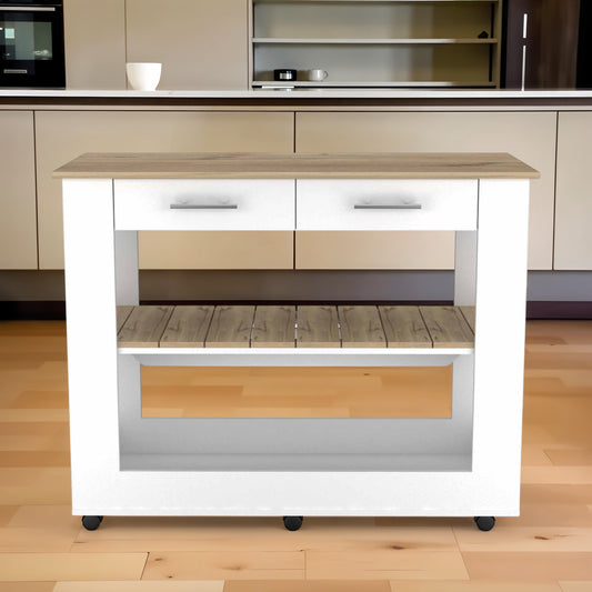 White and Brown 40" Rolling Kitchen Cart With Storage-0