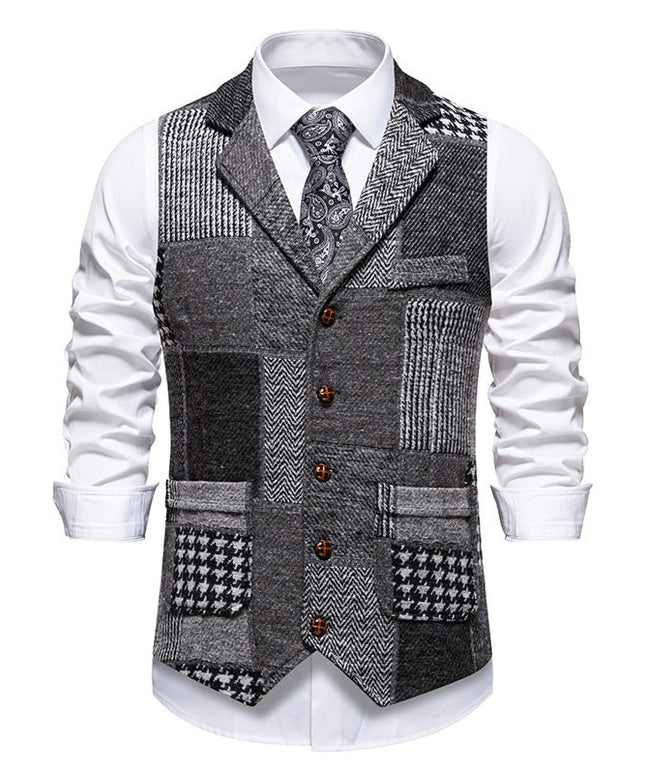 Men's Retro Patchwork Lapel Suit Vest
