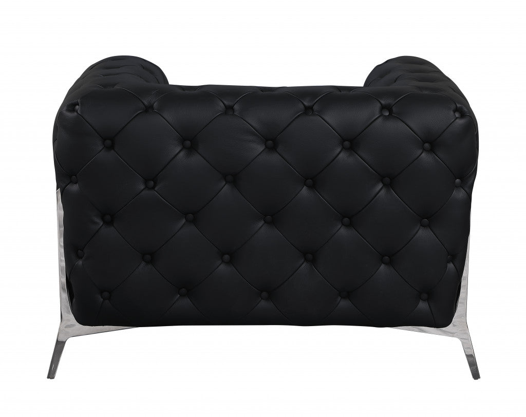 45" Black And Silver Italian Leather Tufted Chesterfield Chair-3