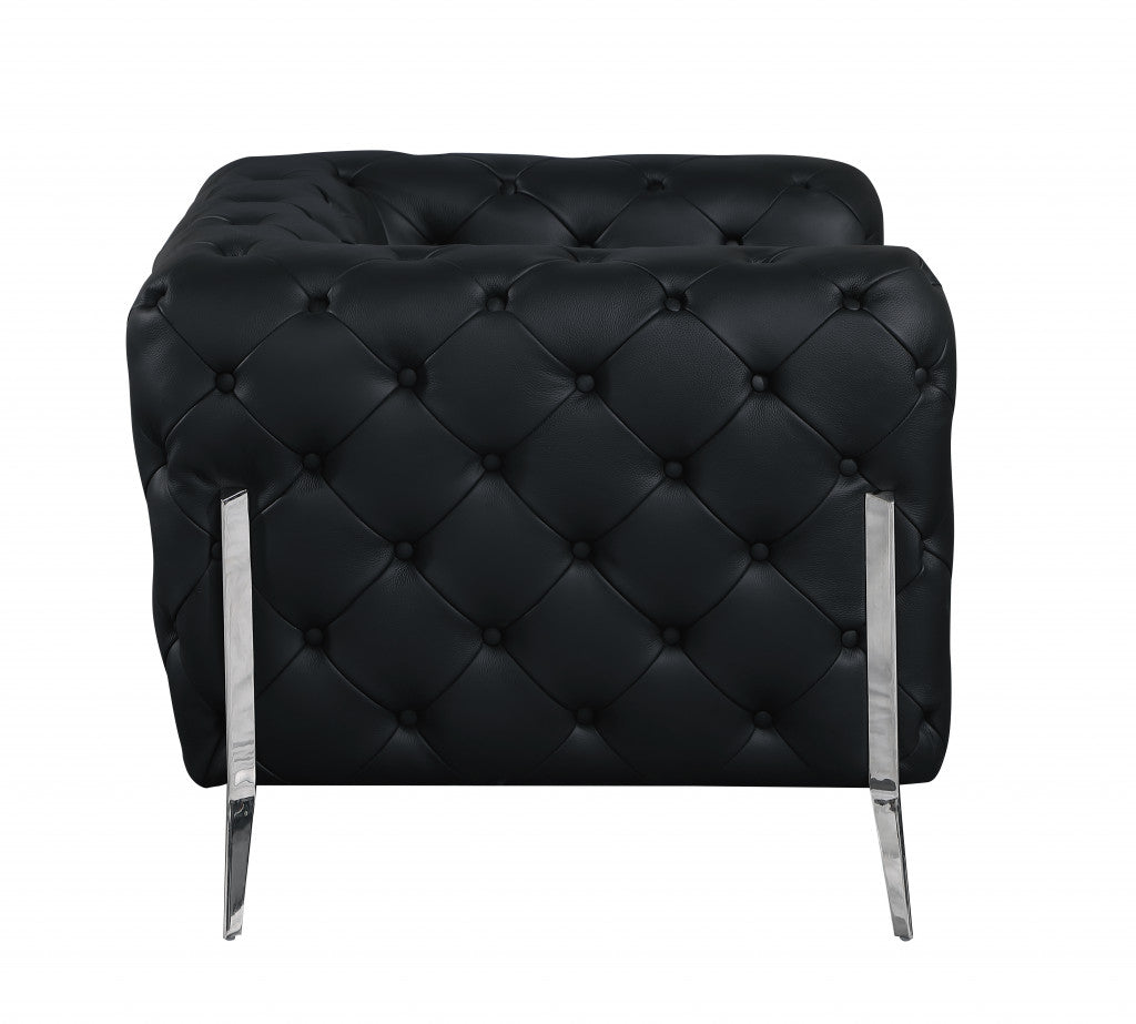 45" Black And Silver Italian Leather Tufted Chesterfield Chair-4