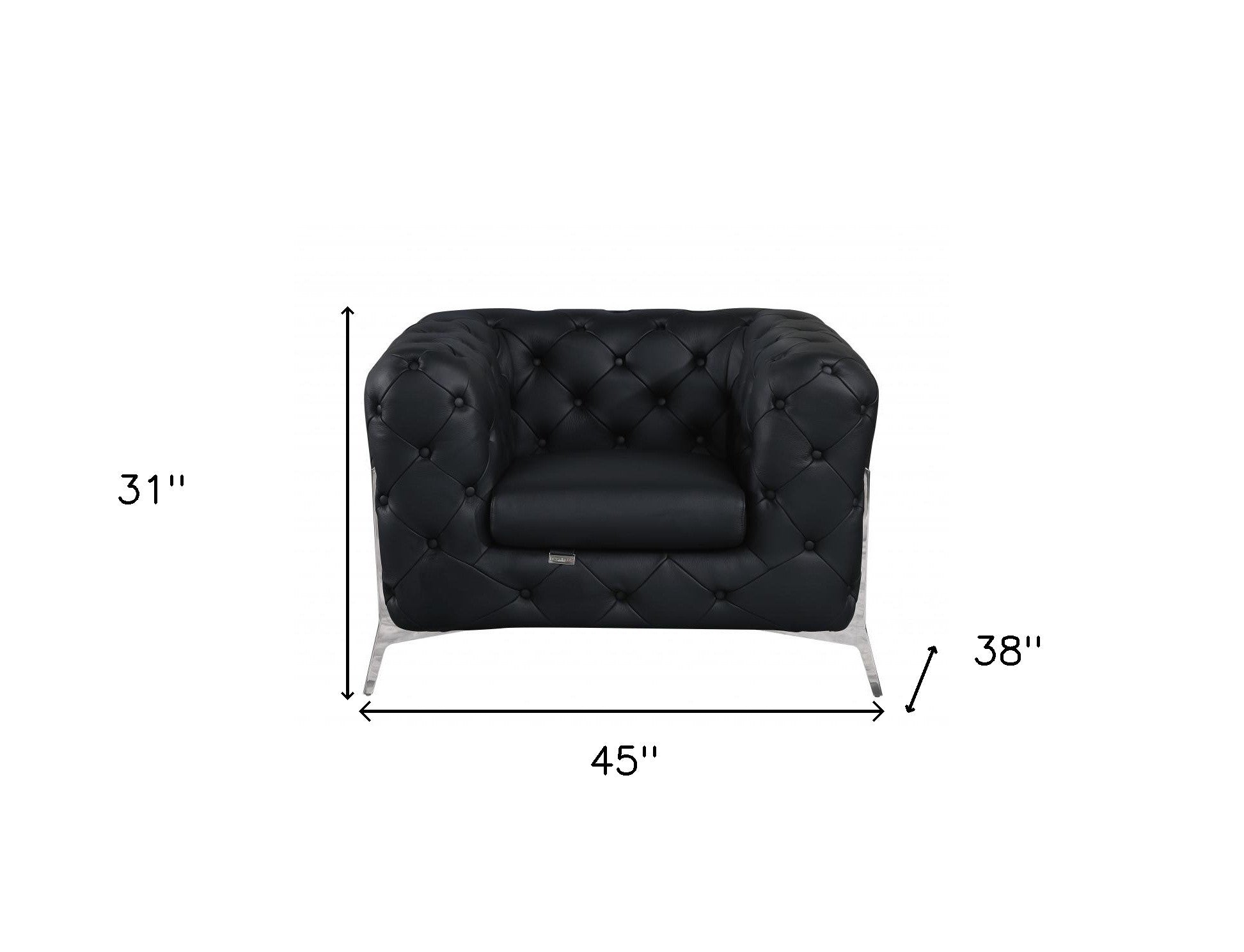 45" Black And Silver Italian Leather Tufted Chesterfield Chair-5