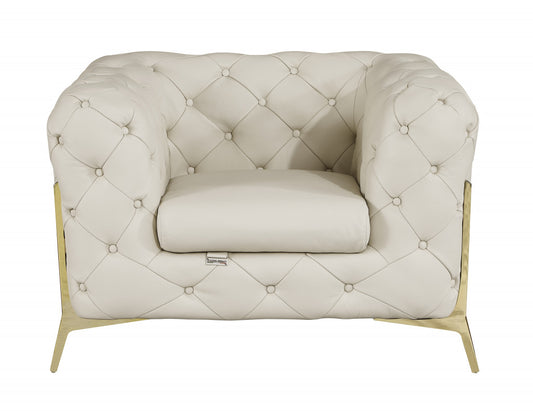 45" Beige And Gold Italian Leather Tufted Chesterfield Chair-0