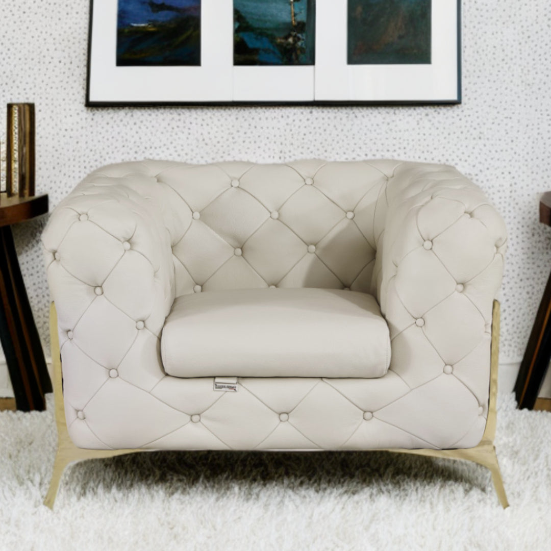 45" Beige And Gold Italian Leather Tufted Chesterfield Chair-6