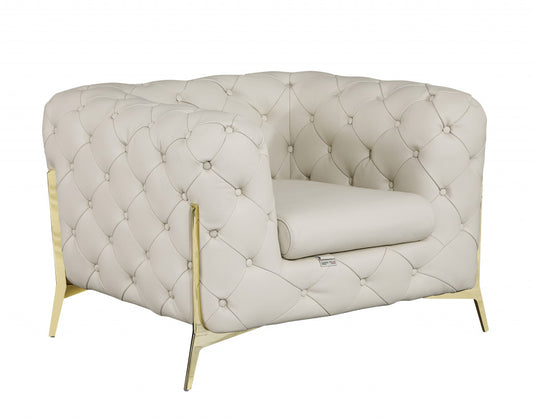 45" Beige And Gold Italian Leather Tufted Chesterfield Chair-1