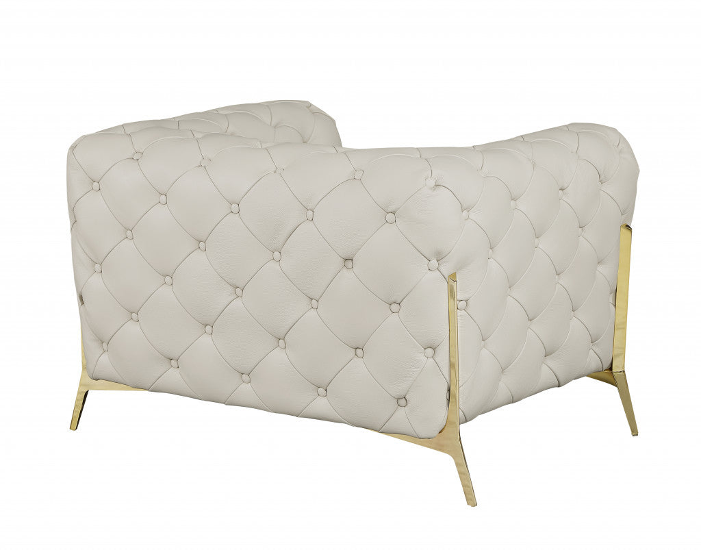 45" Beige And Gold Italian Leather Tufted Chesterfield Chair-2