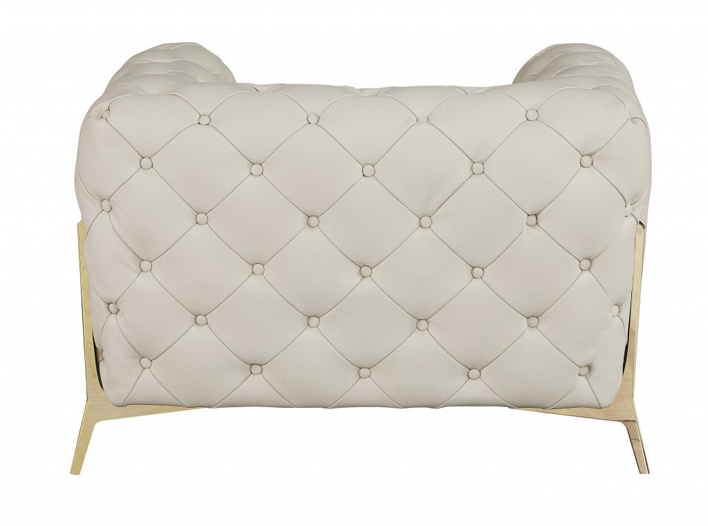 45" Beige And Gold Italian Leather Tufted Chesterfield Chair-3