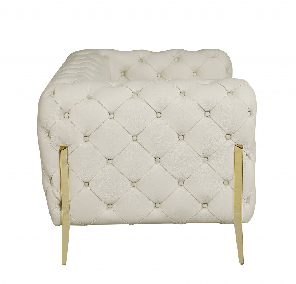 45" Beige And Gold Italian Leather Tufted Chesterfield Chair-4