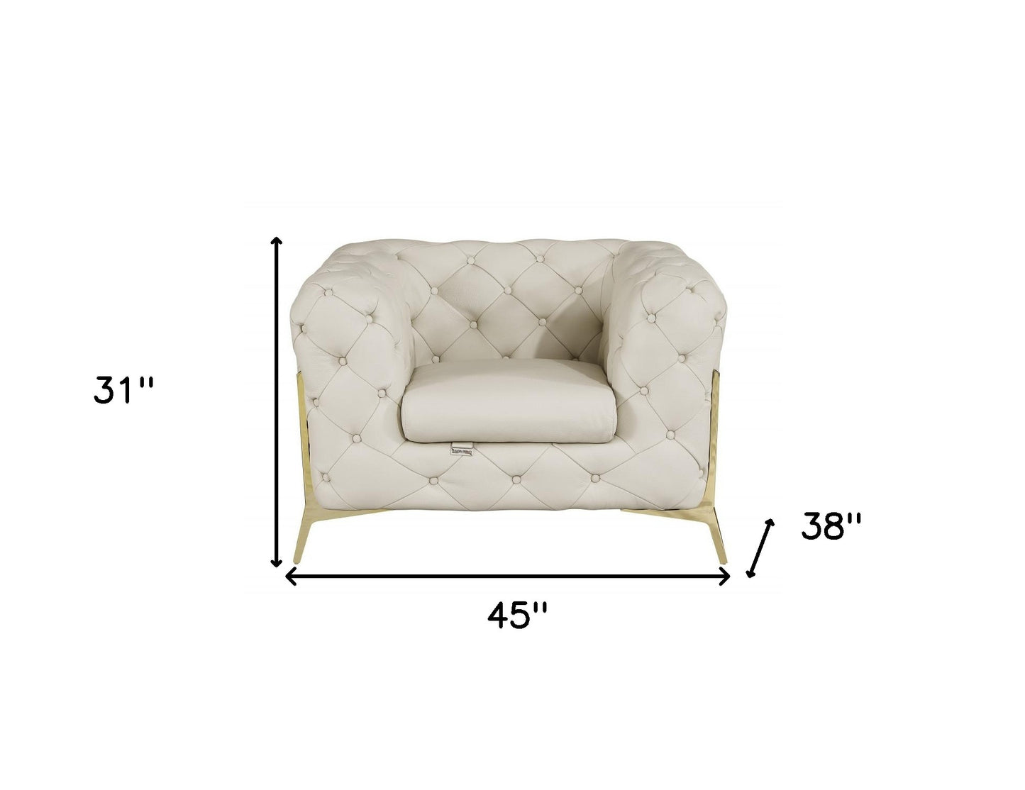 45" Beige And Gold Italian Leather Tufted Chesterfield Chair-5