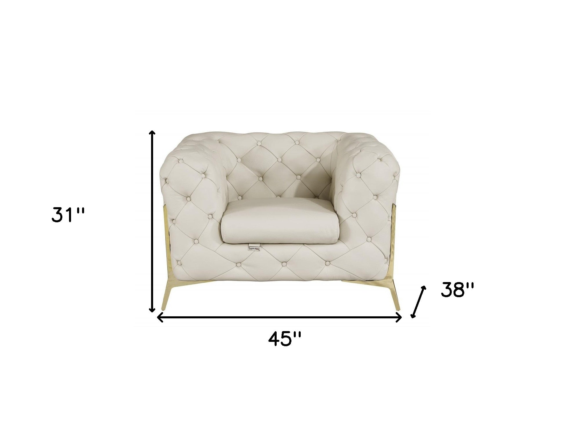 45" Beige And Gold Italian Leather Tufted Chesterfield Chair-5