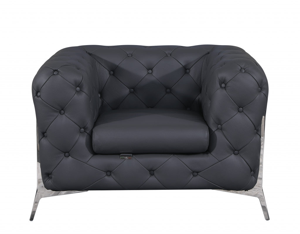 45" Dark Slate Gray And White Italian Leather Arm Chair-0