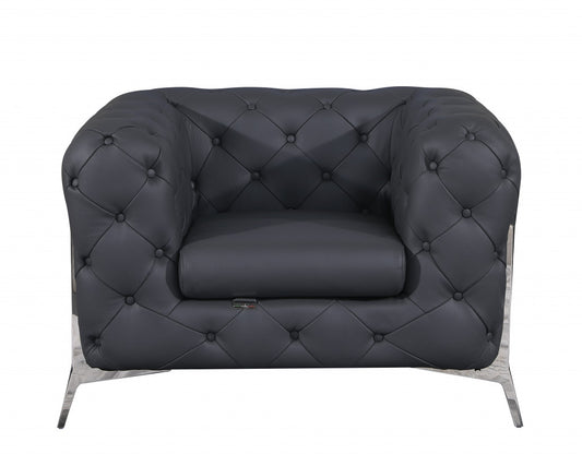 45" Dark Slate Gray And White Italian Leather Arm Chair-0