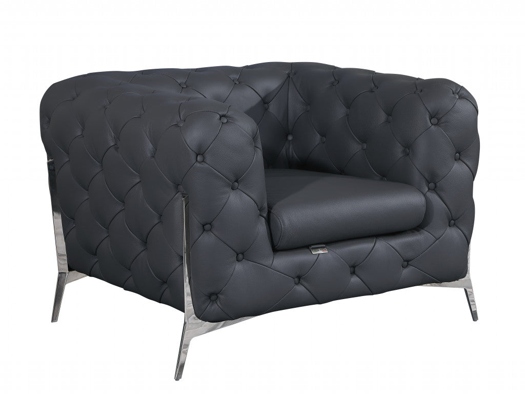 45" Dark Slate Gray And White Italian Leather Arm Chair-2