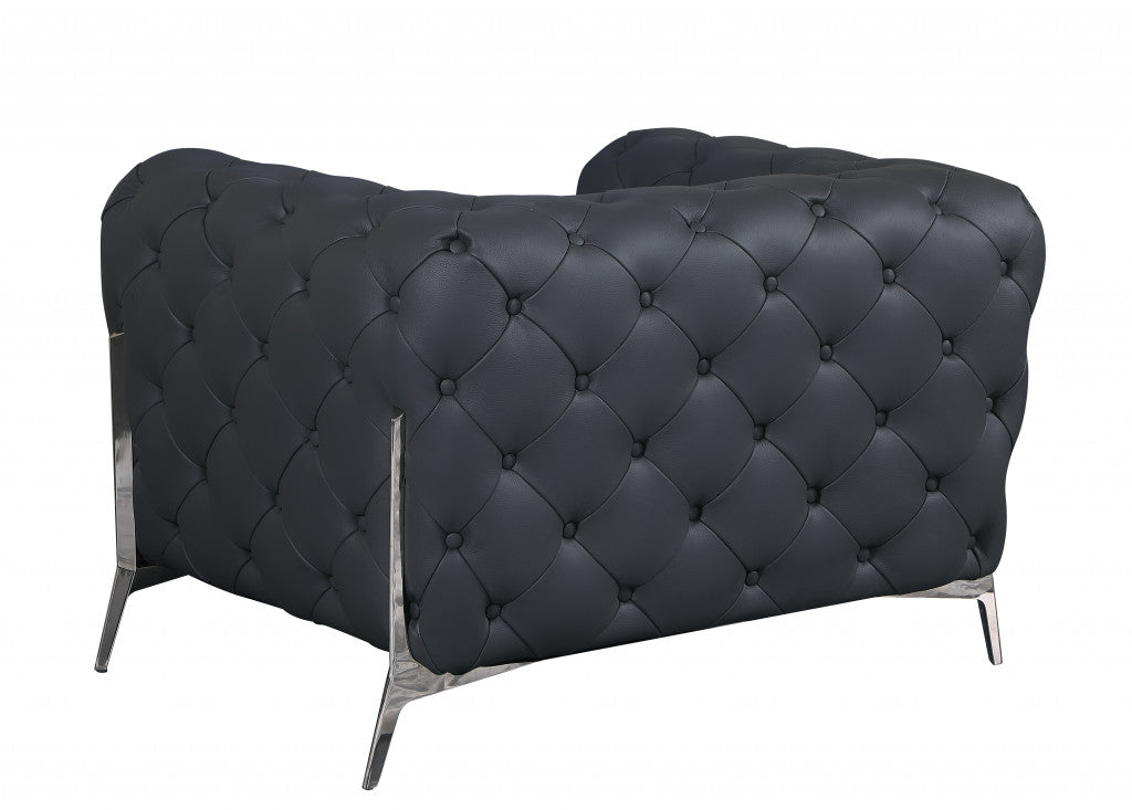 45" Dark Slate Gray And White Italian Leather Arm Chair-3