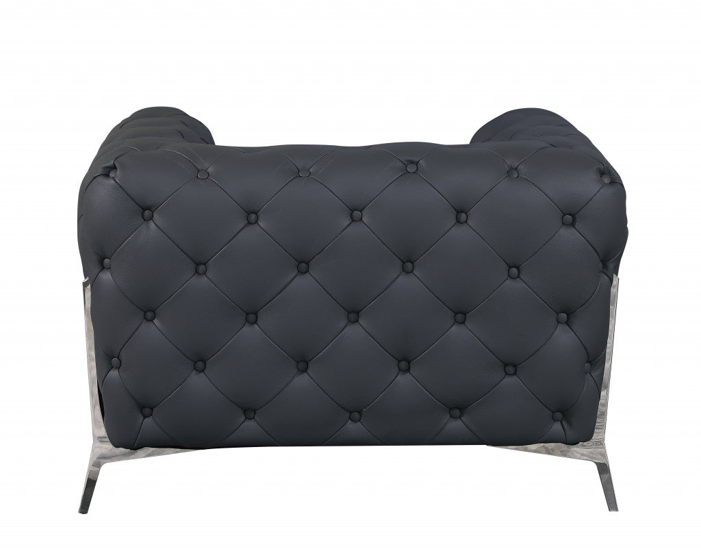 45" Dark Slate Gray And White Italian Leather Arm Chair-4