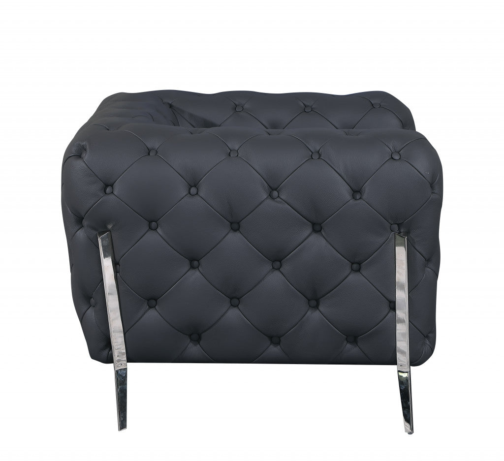 45" Dark Slate Gray And White Italian Leather Arm Chair-5