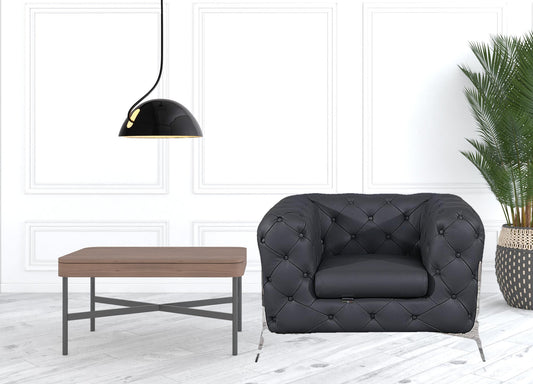 45" Dark Slate Gray And White Italian Leather Arm Chair-1