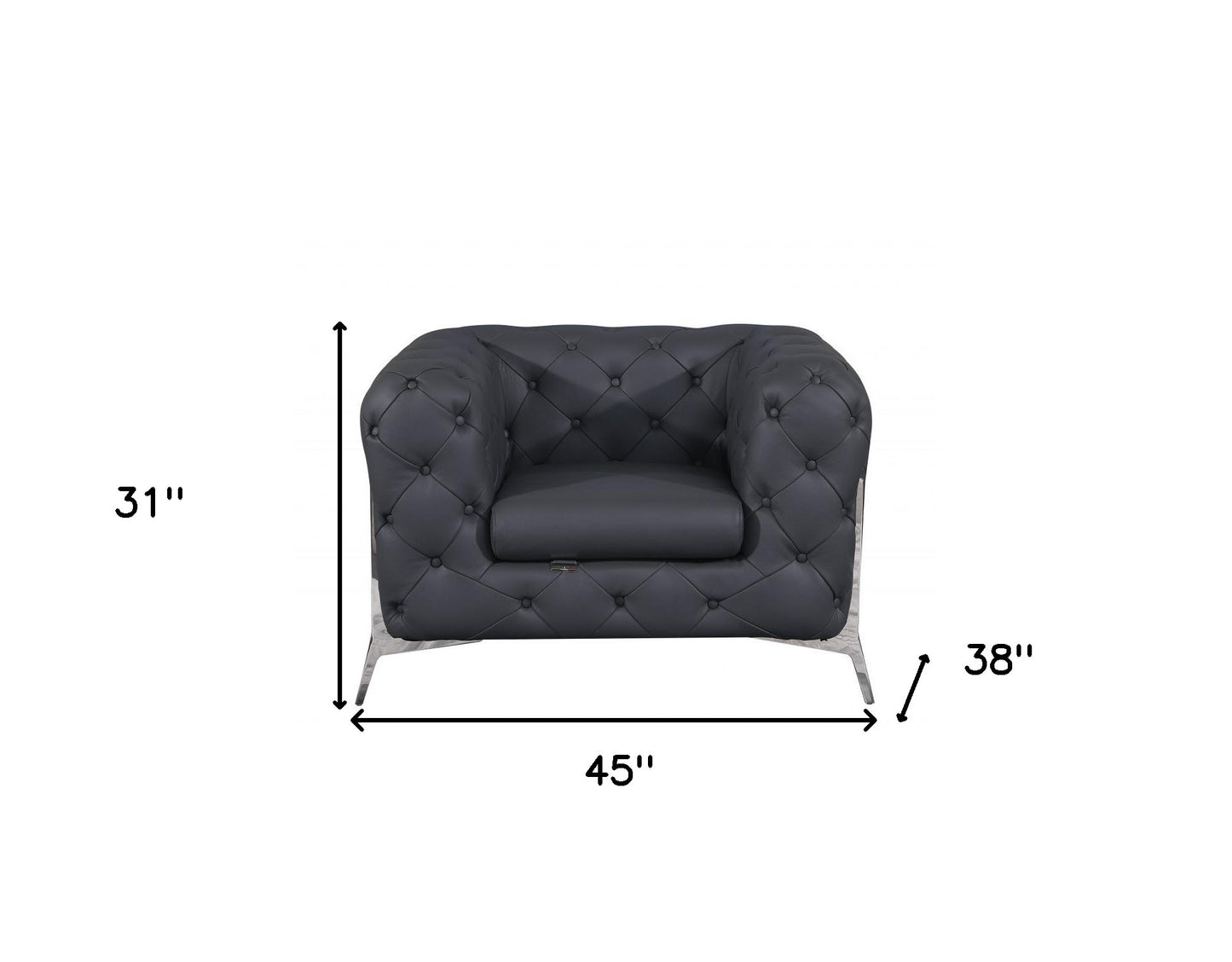 45" Dark Slate Gray And White Italian Leather Arm Chair-6