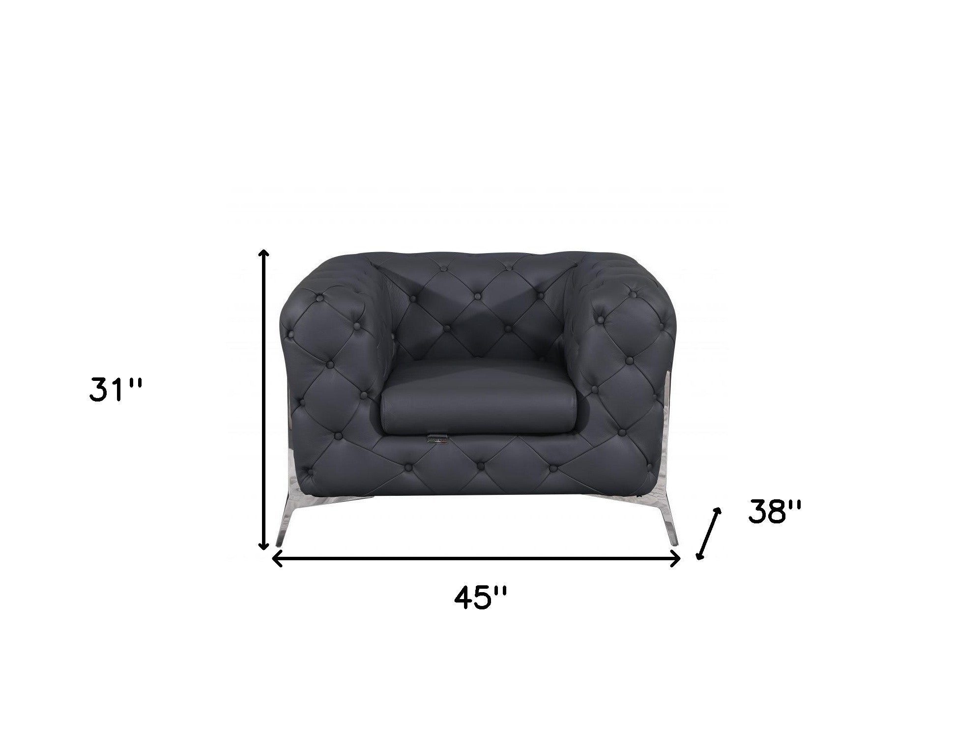 45" Dark Slate Gray And White Italian Leather Arm Chair-6
