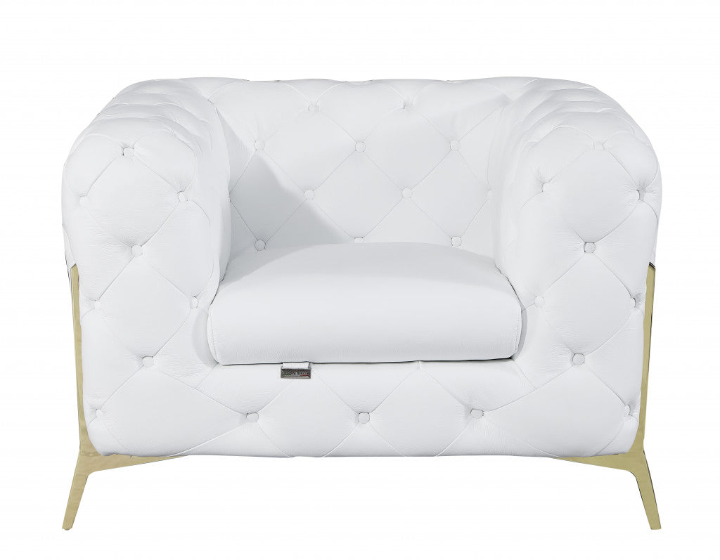 45" White And Gold Italian Leather Arm Chair-0