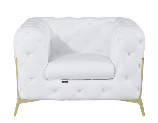 45" White And Gold Italian Leather Arm Chair-0