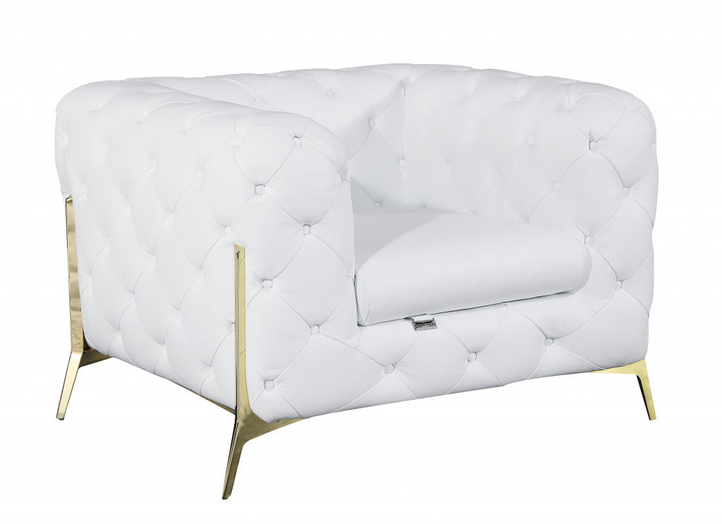 45" White And Gold Italian Leather Arm Chair-2