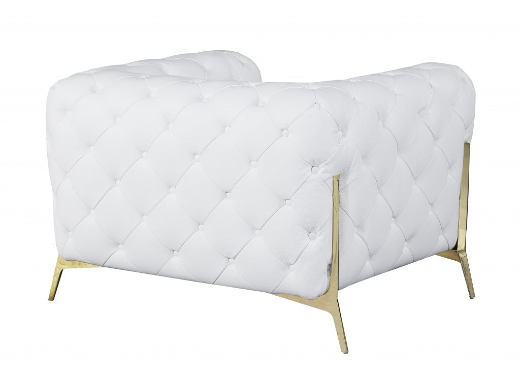 45" White And Gold Italian Leather Arm Chair-3