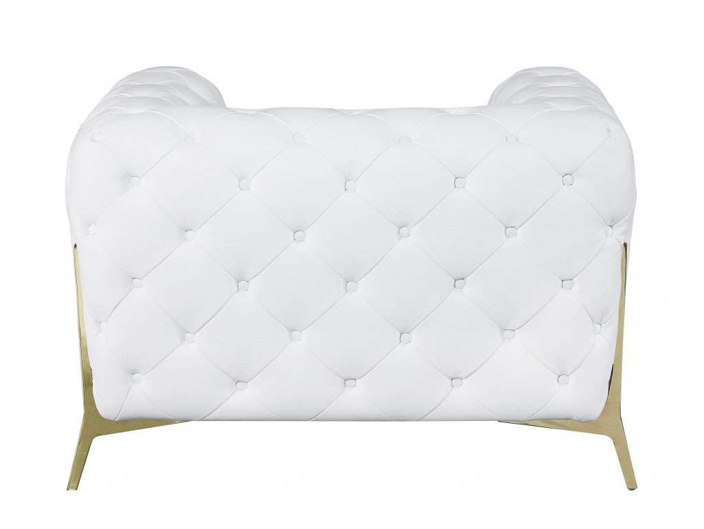 45" White And Gold Italian Leather Arm Chair-4