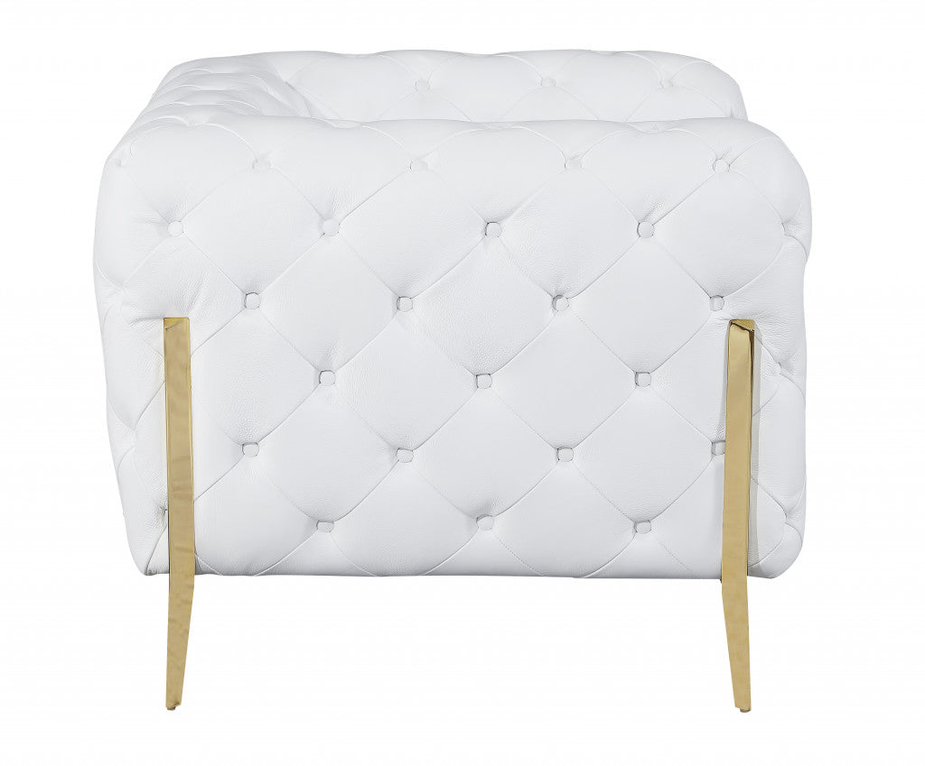 45" White And Gold Italian Leather Arm Chair-5