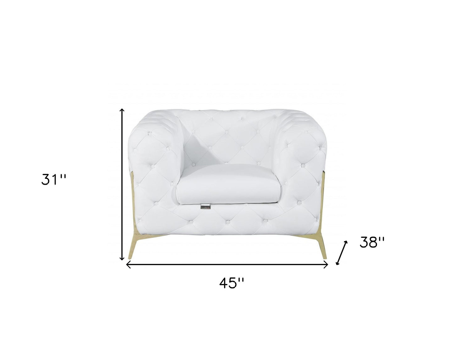 45" White And Gold Italian Leather Arm Chair-6