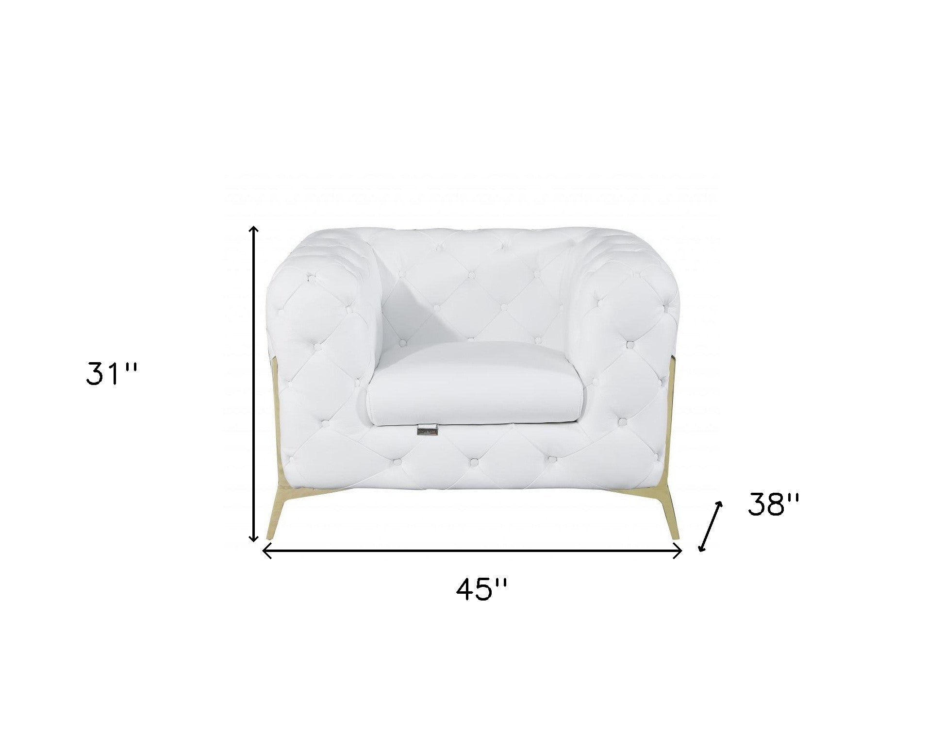 45" White And Gold Italian Leather Arm Chair-6