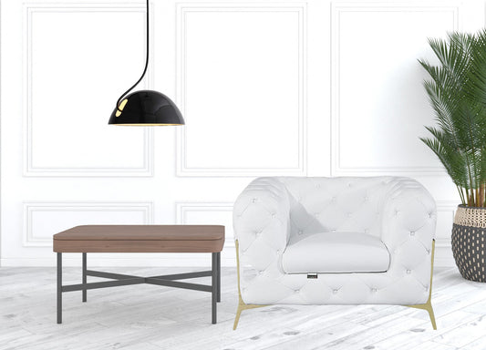45" White And Gold Italian Leather Arm Chair-1