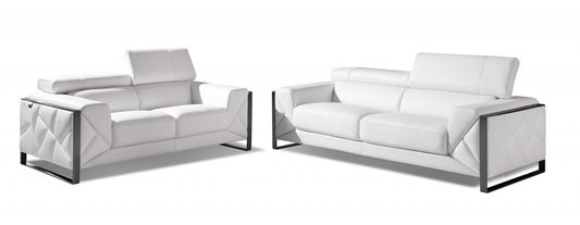 Two Piece Indoor White Italian Leather Five Person Seating Set-0
